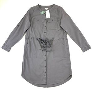 LLBean grey utility dress NEW cotton comfort Tencel drawstring waist Normcore
